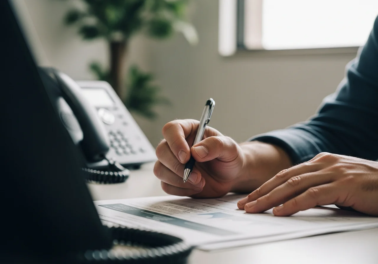 Homem revisando um documento impresso, possivelmente um relatório de compliance ou desempenho