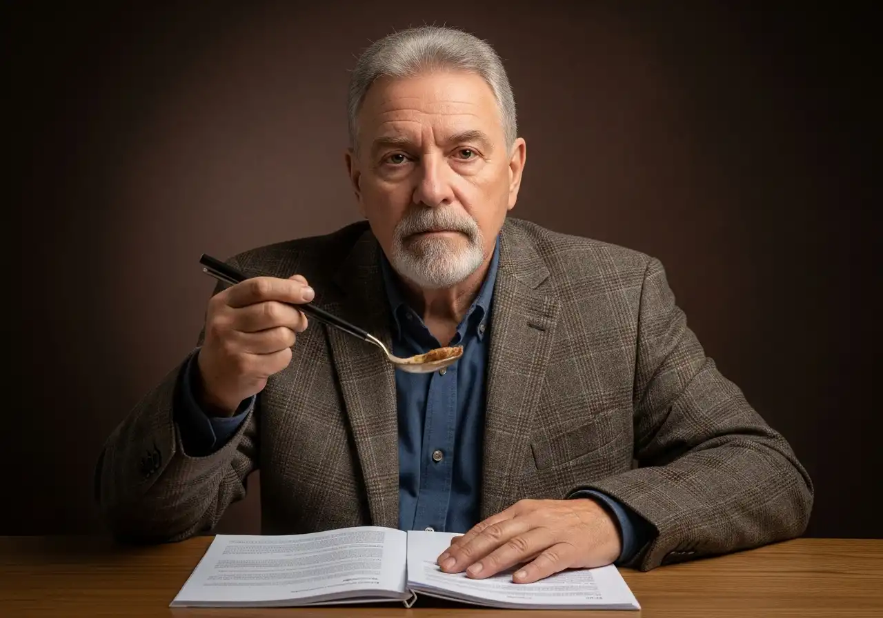 Mãos de um homem escrevendo anotações em um caderno, com um fundo de escritório desfocado.